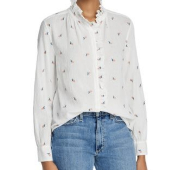 La Vie Rebecca Taylor for Anthropologie Rosebud Embroidered Button Down Blouse L - Picture 5 of 13